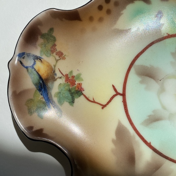 Prov Saxe E S Vintage hand painted serving dish. Beautiful depiction of birds. - Picture 3 of 10